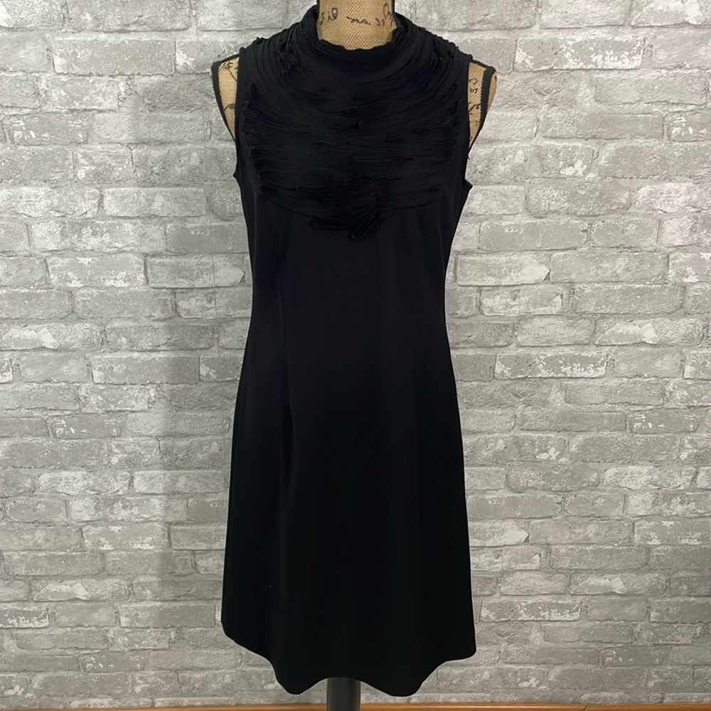 Vivienne Black Sheath Layered Neckline Design Dress